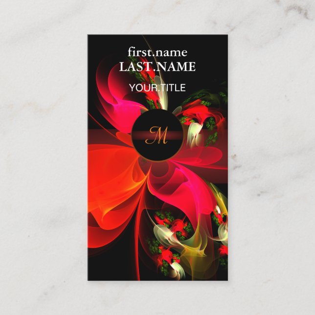 Red Green Floral Modern Abstract Art Pattern #02 Business Card (Front)