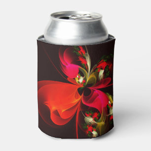Red Green Floral Modern Abstract Art Pattern #02 Can Cooler