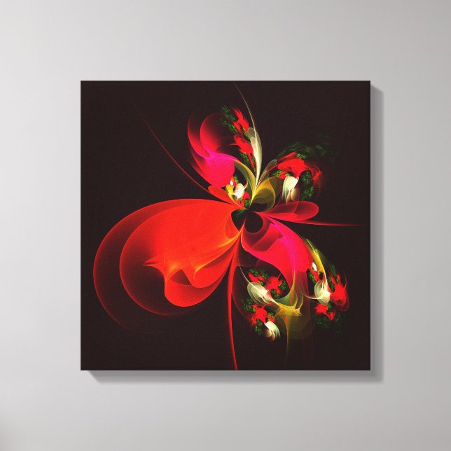 Red Green Floral Modern Abstract Art Pattern #02 Canvas Print (Front)