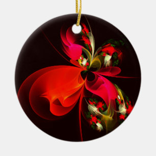 Red Green Floral Modern Abstract Art Pattern #02 Ceramic Tree Decoration