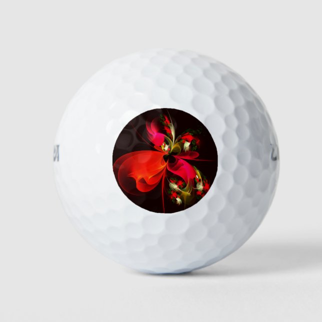 Red Green Floral Modern Abstract Art Pattern #02 Golf Balls (Front)