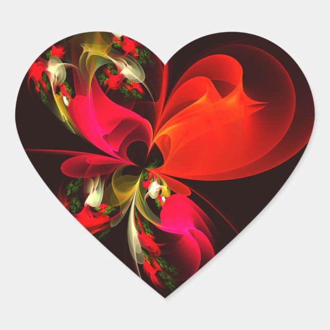 Red Green Floral Modern Abstract Art Pattern #02 Heart Sticker (Front)
