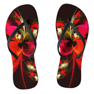 Red Green Floral Modern Abstract Art Pattern #02 Jandals