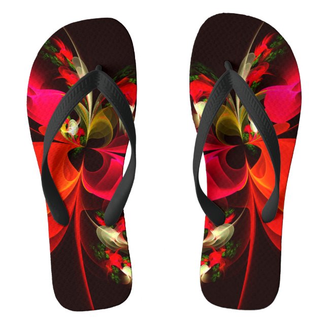 Red Green Floral Modern Abstract Art Pattern #02 Jandals (Footbed)