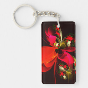 Red Green Floral Modern Abstract Art Pattern #02 Key Ring