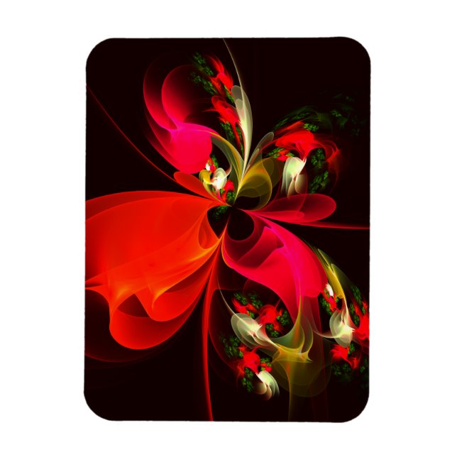 Red Green Floral Modern Abstract Art Pattern #02 Magnet (Vertical)