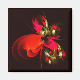 Red Green Floral Modern Abstract Art Pattern #02 Magnet