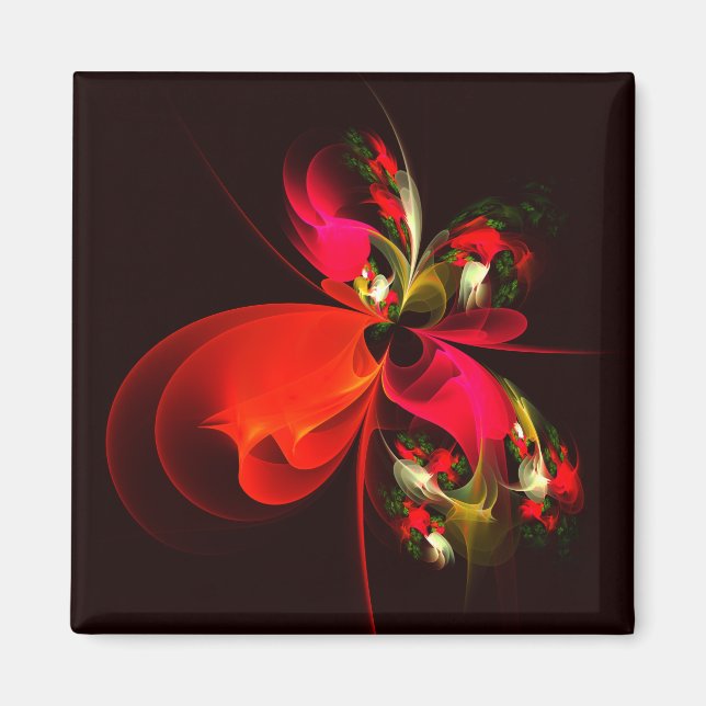 Red Green Floral Modern Abstract Art Pattern #02 Magnet (Front)