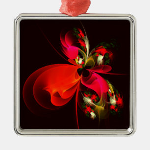 Red Green Floral Modern Abstract Art Pattern #02 Metal Tree Decoration