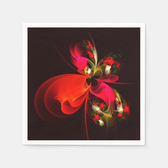Red Green Floral Modern Abstract Art Pattern #02 Napkin (Front)