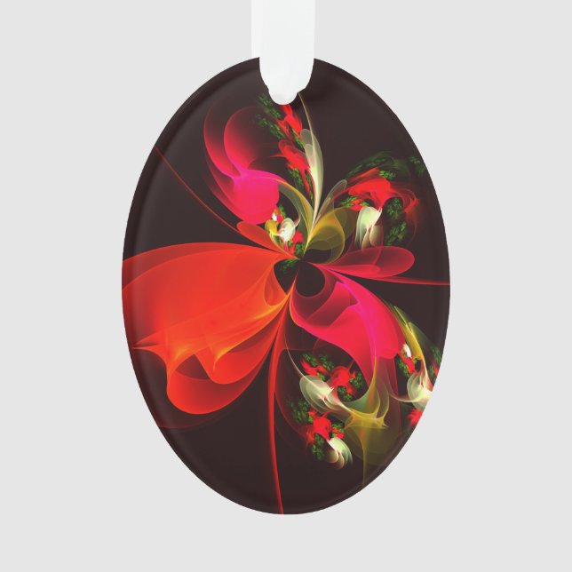 Red Green Floral Modern Abstract Art Pattern #02 Ornament (Front)