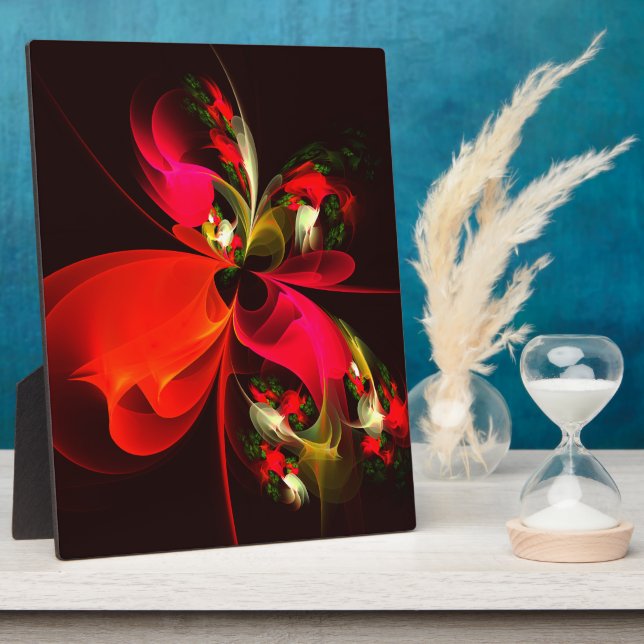 Red Green Floral Modern Abstract Art Pattern #02 Plaque (Side)