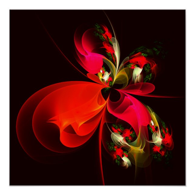 Red Green Floral Modern Abstract Art Pattern #02 Poster (Front)