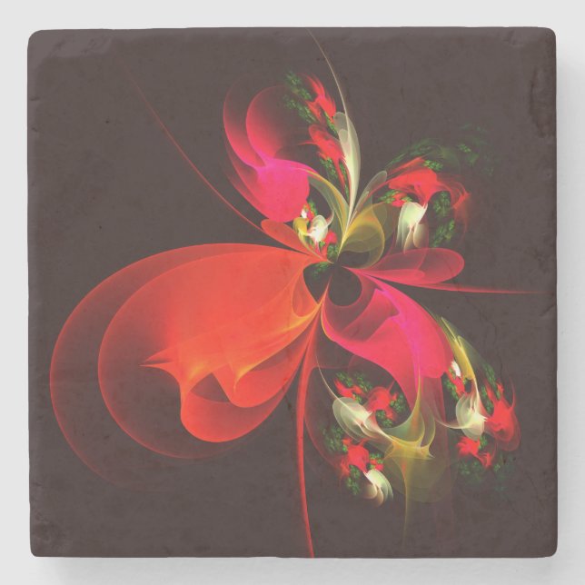 Red Green Floral Modern Abstract Art Pattern #02 Stone Coaster (Front)