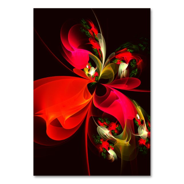 Red Green Floral Modern Abstract Art Pattern #02 Table Number (Front)