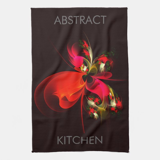 Red Green Floral Modern Abstract Art Pattern #02 Tea Towel (Vertical)