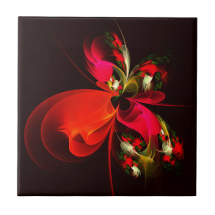 Red Green Floral Modern Abstract Art Pattern #02 Tile