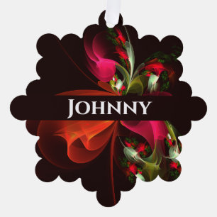 Red Green Floral Modern Abstract Art Pattern #02 Tree Decoration Card