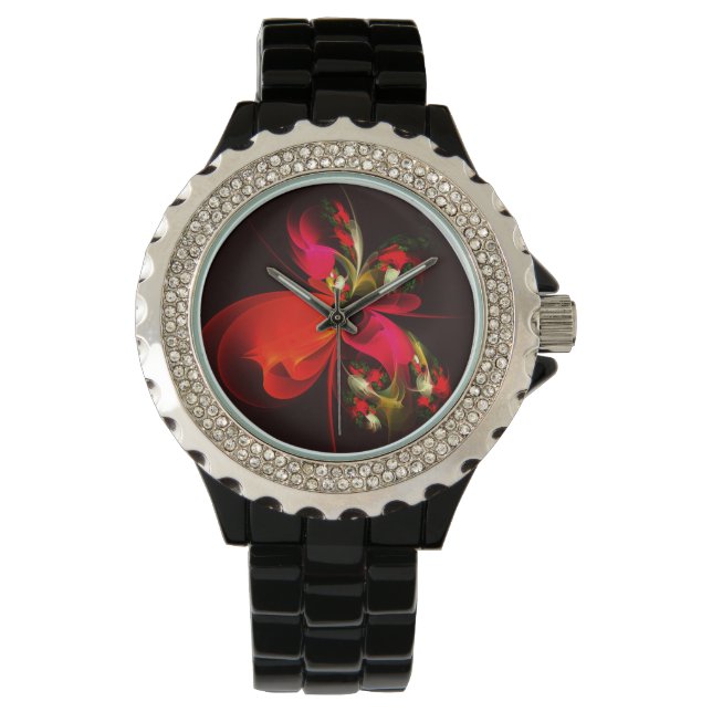 Red Green Floral Modern Abstract Art Pattern #02 Watch (Front)