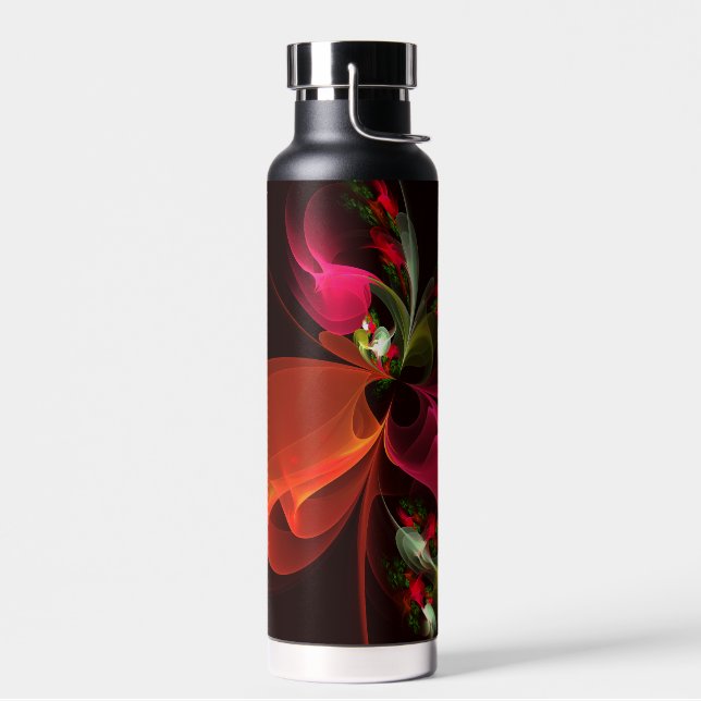 Red Green Floral Modern Abstract Art Pattern #02 Water Bottle (Left)