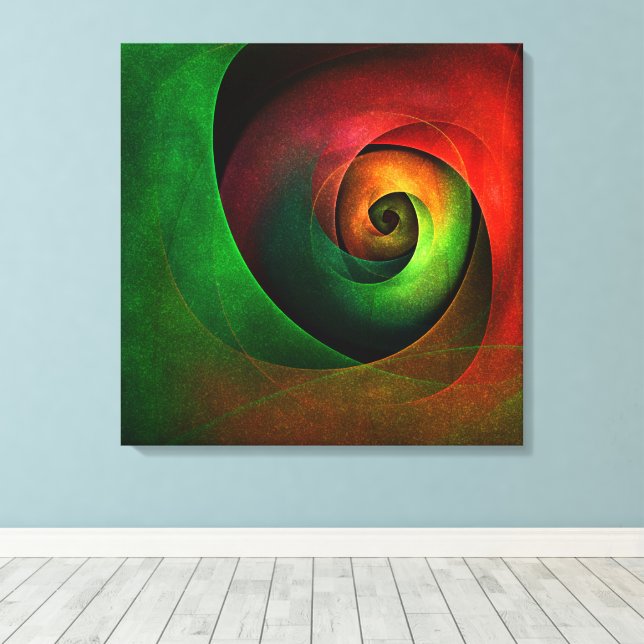 Red Green Floral Modern Abstract Art Pattern #21 Canvas Print (Insitu(Wood Floor))