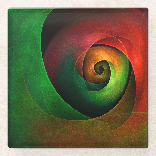Red Green Floral Modern Abstract Art Pattern #21 Glass Coaster (Front)
