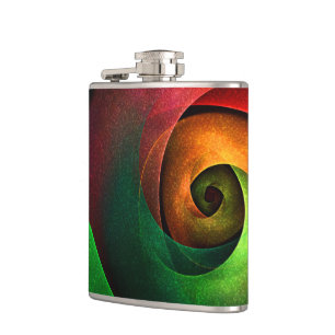 Red Green Floral Modern Abstract Art Pattern #21 Hip Flask
