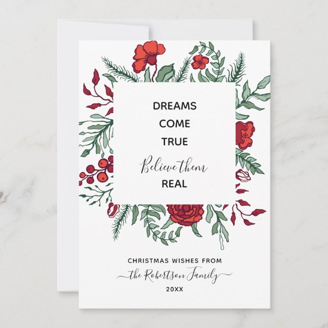 Red Green Floral Motivational Quote Christmas Card (Front)