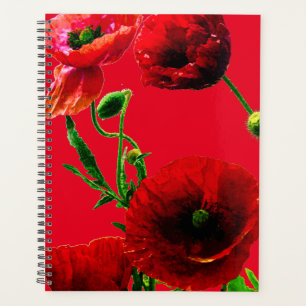 Red Green Floral Poppy Flowers Summer Garden Planner