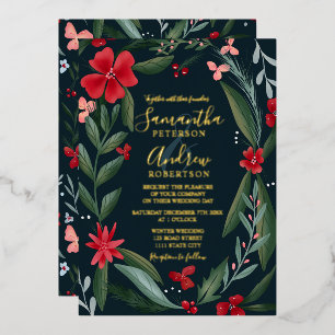 Red green floral wreath pattern wedding