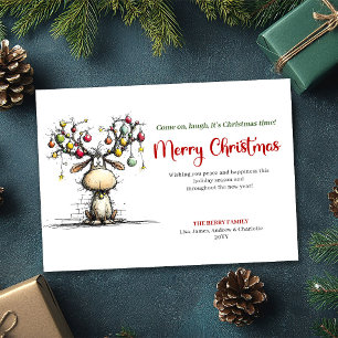 Red Green Funny Reindeer Christmas Greeting Holiday Card
