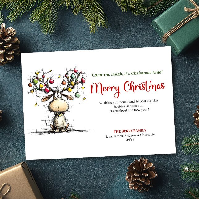 Red Green Funny Reindeer Christmas Greeting Holiday Card (Red Green Funny Reindeer Christmas Greeting)