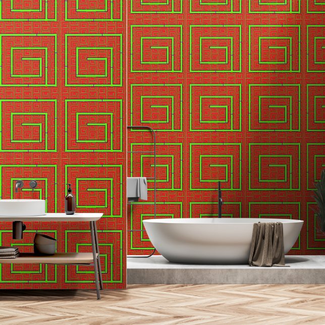 Red Green Geo  Wallpaper (Bathroom)