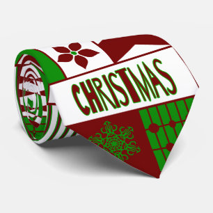 Red/Green Geometric Pattern Merry Christmas Tie