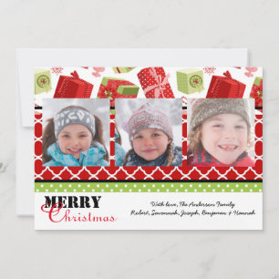 Red & Green Gifts 3 Photos - Christmas Card