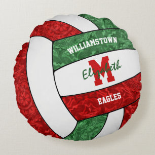 Red green girls volleyball team spirit  round cushion