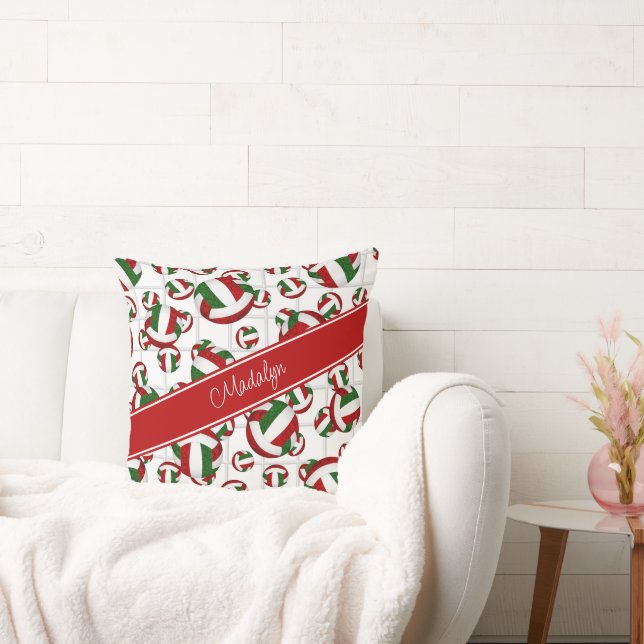red green girly volleyballs pattern w net accent cushion (Couch)