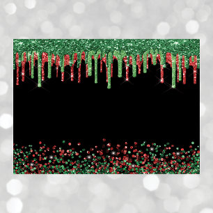 Red, Green Glitter Dripping Christmas Black Glam  Envelope