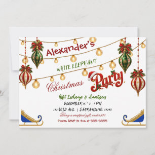 Red Green Glitter White Elephant Christmas Invitation