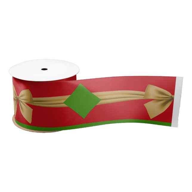 Red green gold bows Christmas  Satin Ribbon (Spool)