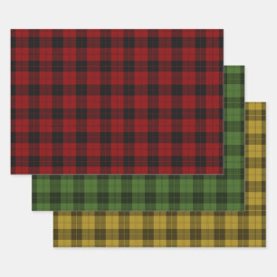 Red Green Gold Buffalo Plaid Check Tartan Patterns Wrapping Paper Sheet