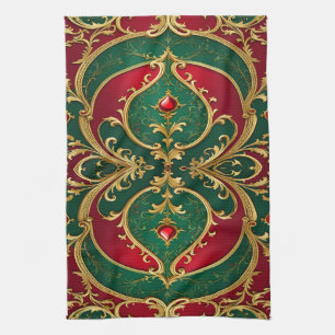 Red Green Gold Christmas Holiday Kitchen Towel