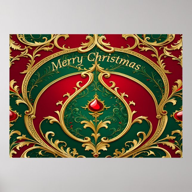 Red Green Gold Christmas Holiday Poster (Front)