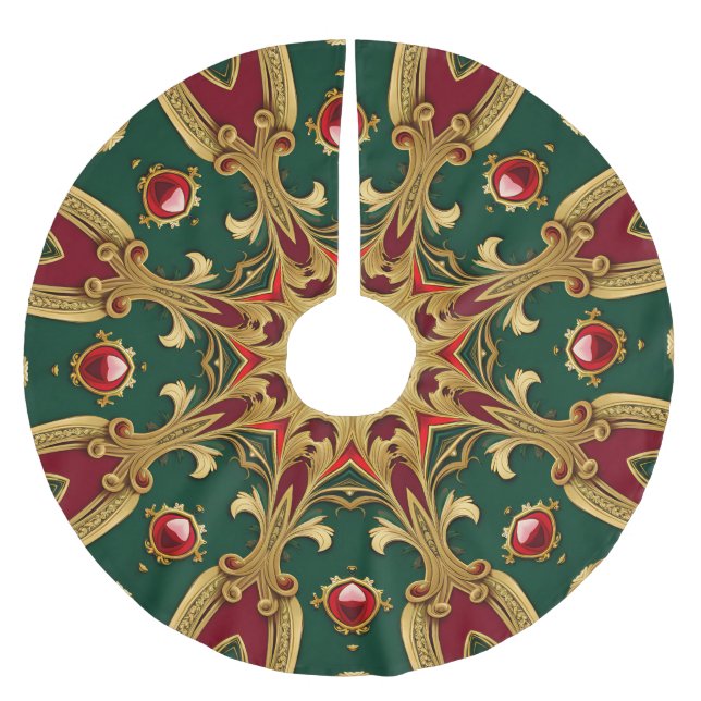 Red Green Gold Christmas Holiday Tree Skirt (Front)