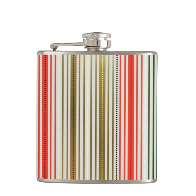 RED GREEN GOLD CHRISTMAS STRIPES HIP FLASK (Front)