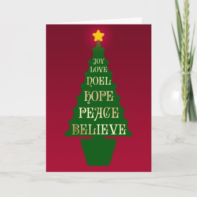 Red, Green, Gold Christmas Tree Card (Front)