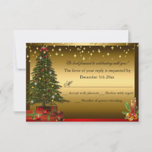 Red Green gold Christmas Tree Xmas Holiday RSVP Invitation