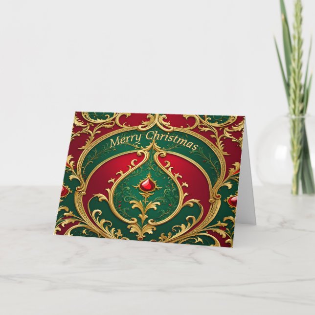Red Green Gold Decorative Holiday Card (Front)