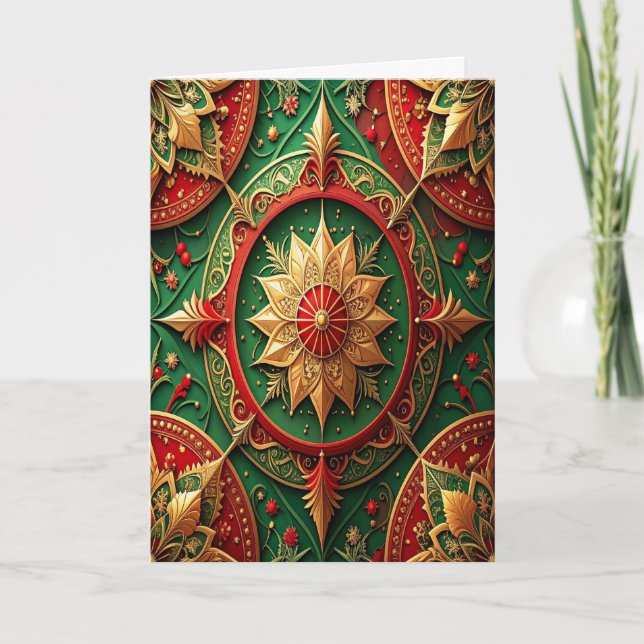 Red Green Gold Decorative Holiday Card (Front)