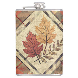 RED GREEN GOLD FALL PLAID PATTERNS WITH LEAVES HIP FLASK
